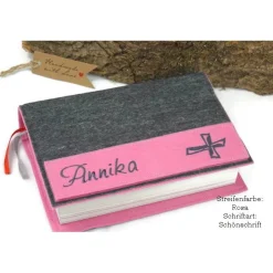 Gotteslobhülle aus grauem Filz mit Namen – Individuelle Bibelhülle zur Kommunion & Konfirmation