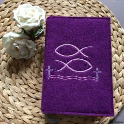 Gotteslobhülle aus Wollfilz mit Fischsymbol – handgemacht | Schutz für Gotteslob | Kommunion / Kirche