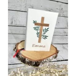 Gotteslobhülle beige Kreuz mit Blätter Efeu Gebetbuchhülle Filz personalisiert