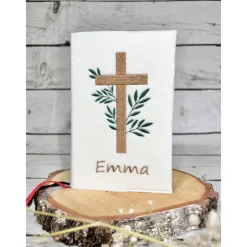 Gotteslobhülle beige Kreuz mit Blätter Efeu Gebetbuchhülle Filz personalisiert