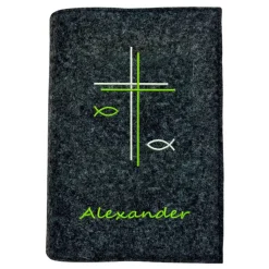 Gotteslobhülle Doppelkreuz Name personalisierbar. Filz vegan K100