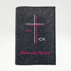 Gotteslobhülle Doppelkreuz Name personalisierbar. Filz vegan K100