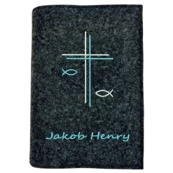 Gotteslobhülle Doppelkreuz Name personalisierbar. Filz vegan K100