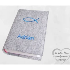 Gotteslobhülle Filz ICHTYS NAME Einband Gesangbuch  personalisierbar  KL209