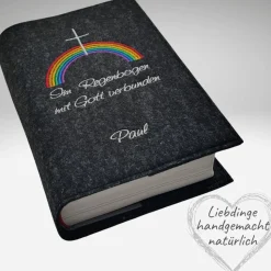 Gotteslobhülle Filz IM REGENBOGEN mit GOTT verbunden personalisiert  KL212