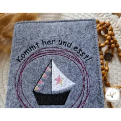 Gotteslobhülle Filz Kommunion 2025 kommt her und esst! personalisierbar Einband Handgemachte Filzhülle Boot