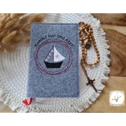 Gotteslobhülle Filz Kommunion 2025 kommt her und esst! personalisierbar Einband Handgemachte Filzhülle Boot