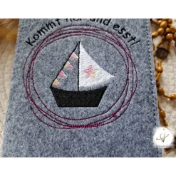Gotteslobhülle Filz Kommunion 2025 kommt her und esst! personalisierbar Einband Handgemachte Filzhülle Boot