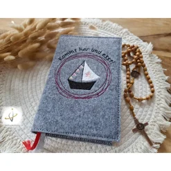 Gotteslobhülle Filz Kommunion 2025 kommt her und esst! personalisierbar Einband Handgemachte Filzhülle Boot