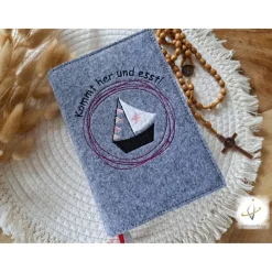 Gotteslobhülle Filz Kommunion 2025 kommt her und esst! personalisierbar Einband Handgemachte Filzhülle Boot