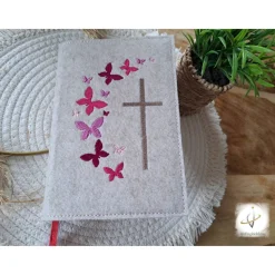 Gotteslobhülle Filz  Kommunion 2025 personalisierbar Schmetterlinge pink 