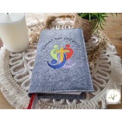 Gotteslobhülle Filz Kommunion 2025 kommt her und esst! personalisierbar Einband Handgemachte Filzhülle Kommunion