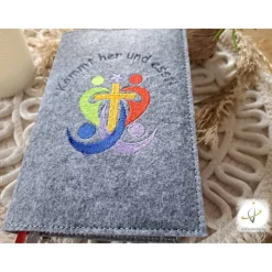 Gotteslobhülle Filz Kommunion 2025 kommt her und esst! personalisierbar Einband Handgemachte Filzhülle Kommunion