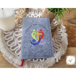 Gotteslobhülle Filz Kommunion 2025 kommt her und esst! personalisierbar Einband Handgemachte Filzhülle Kommunion