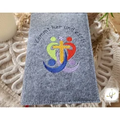 Gotteslobhülle Filz Kommunion 2025 kommt her und esst! personalisierbar Einband Handgemachte Filzhülle Kommunion