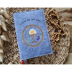 Gotteslobhülle Filz Kommunion 2025 kommt her und esst! personalisierbarer Einband Erstkommunion