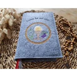 Gotteslobhülle Filz Kommunion 2025 kommt her und esst! personalisierbarer Einband Erstkommunion