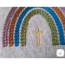 Gotteslobhülle Filz  Kommunion 2025 personalisierbar Regenbogen "Kommt her und esst!"