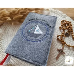 Gotteslobhülle Filz Kommunion 2025 kommt her und esst! personalisierbar Einband Handgemachte Filzhülle Boot