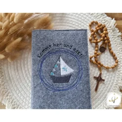 Gotteslobhülle Filz Kommunion 2025 kommt her und esst! personalisierbar Einband Handgemachte Filzhülle Boot