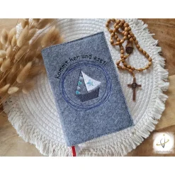 Gotteslobhülle Filz Kommunion 2025 kommt her und esst! personalisierbar Einband Handgemachte Filzhülle Boot