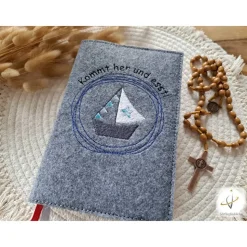 Gotteslobhülle Filz Kommunion 2025 kommt her und esst! personalisierbar Einband Handgemachte Filzhülle Boot