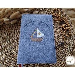 Gotteslobhülle Filz Kommunion 2025 kommt her und esst! personalisierbar Einband Handgemachte Filzhülle Boot