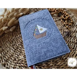 Gotteslobhülle Filz Kommunion 2025 kommt her und esst! personalisierbar Einband Handgemachte Filzhülle Boot