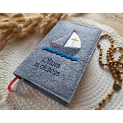 Gotteslobhülle Filz Kommunion 2025 kommt her und esst! personalisierbarer Einband Erstkommunion