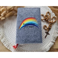 Gotteslobhülle Filz Kommunion 2025 kommt her und esst! personalisierbarer Einband Erstkommunion