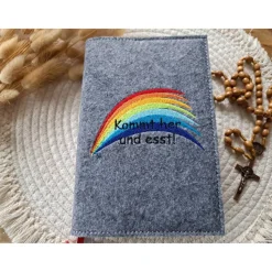 Gotteslobhülle Filz Kommunion 2025 kommt her und esst! personalisierbarer Einband Erstkommunion