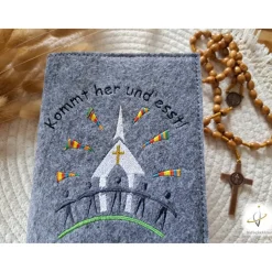 Gotteslobhülle Filz Kommunion 2025 kommt her und esst! personalisierbar Einband Handgemachte Filzhülle