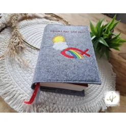 Gotteslobhülle Filz  Kommunion 2025 personalisierbar Jesus mit Kindern "Kommt her und esst!" Einband