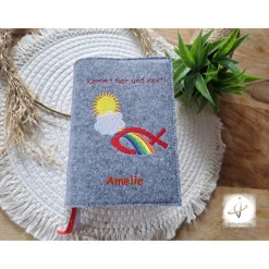 Gotteslobhülle Filz  Kommunion 2025 personalisierbar Jesus mit Kindern 