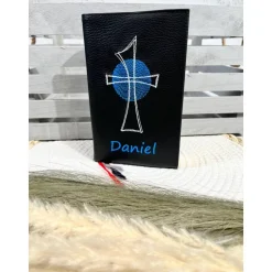 Gotteslobhülle Gebetbuchhülle Kunstleder schwarz mit Kreuz personalisiert