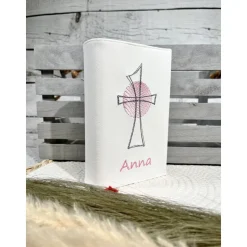 Gotteslobhülle Gebetbuchhülle Kunstleder weiß mit Kreuz personalisiert