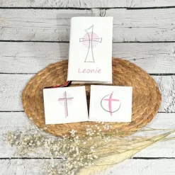 Gotteslobhülle Gebetbuchhülle Kunstleder weiß mit Kreuz personalisiert