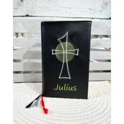 Gotteslobhülle Gebetbuchhülle Kunstleder schwarz mit Kreuz personalisiert