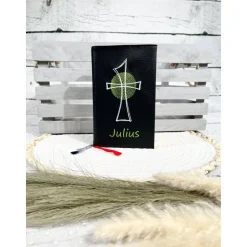 Gotteslobhülle Gebetbuchhülle Kunstleder schwarz mit Kreuz personalisiert