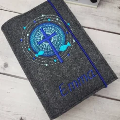 Gotteslobhülle, Gotteslobeinband strahlendes Kreuz blau, türkis mit Fische, Kommunion