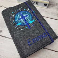 Gotteslobhülle, Gotteslobeinband strahlendes Kreuz blau, türkis mit Fische, Kommunion