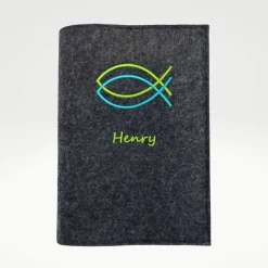 Gotteslobhülle Ichtys Fische Name personalisiert. Filz vegan K120