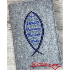 Gotteslobhülle, Kommunion, Firmung, Konfirmation, Fisch, gestickt, Filz, Geschenk, Mädchen, Junge,  personalisierbar, mi