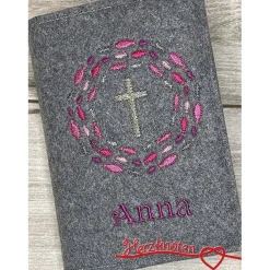 Gotteslobhülle, Kommunion, Firmung, Konfirmation, Kreuz, gestickt, Filz, Geschenk, Mädchen, Junge,  personalisierbar, mi