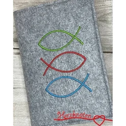 Gotteslobhülle, Kommunion, Firmung, Konfirmation, Fisch, gestickt, Filz, Geschenk, Mädchen, Junge,  personalisierbar, mi