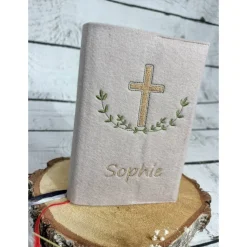 Gotteslobhülle Kreuz mit Blätter Gebetbuchhülle Filz personalisiert