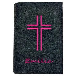 Gotteslobhülle Kreuz offen Name personalisiert. Filz vegan K114