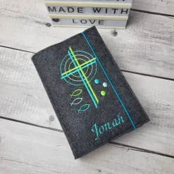 Gotteslobhülle Kreuz und Kreise grün mit türkis, Gotteslobeinband, Kommunion