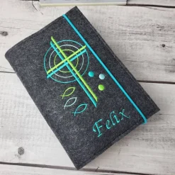 Gotteslobhülle Kreuz und Kreise grün mit türkis, Gotteslobeinband, Kommunion