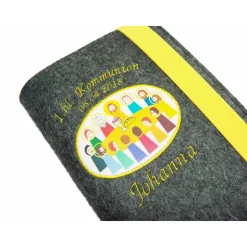 Gotteslobhülle Merino Wollfilz Filz Stickerei 1.hl. Kommunion inkl. Name + Datum + Abendmahl Aufnäher